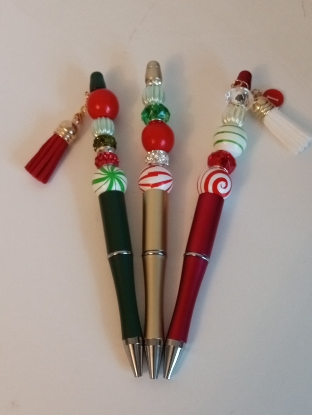 Holiday Beaded Pen Set with Tassel Accent - Red, Green, Gold